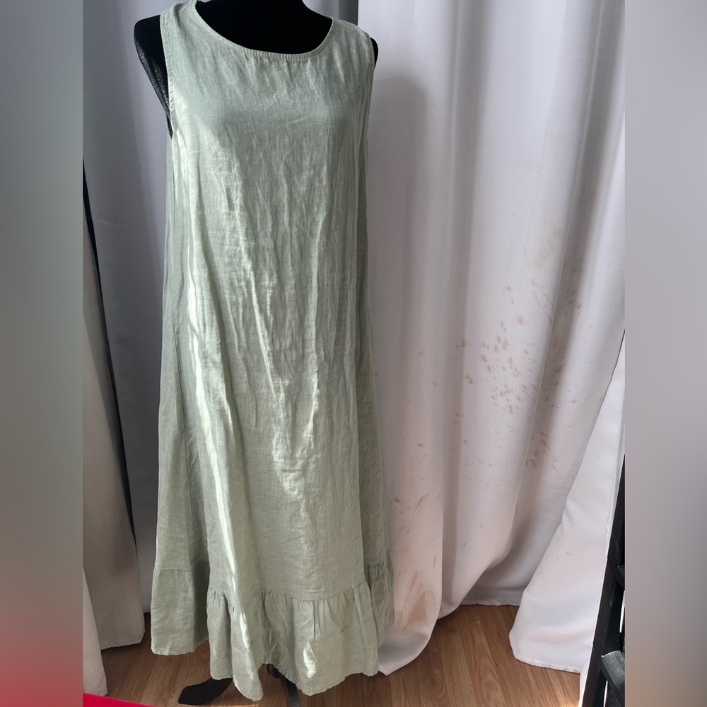 TERZO MILLENNIO LINEN SAGE GREEN MAXI DRESS SIZE SMALL